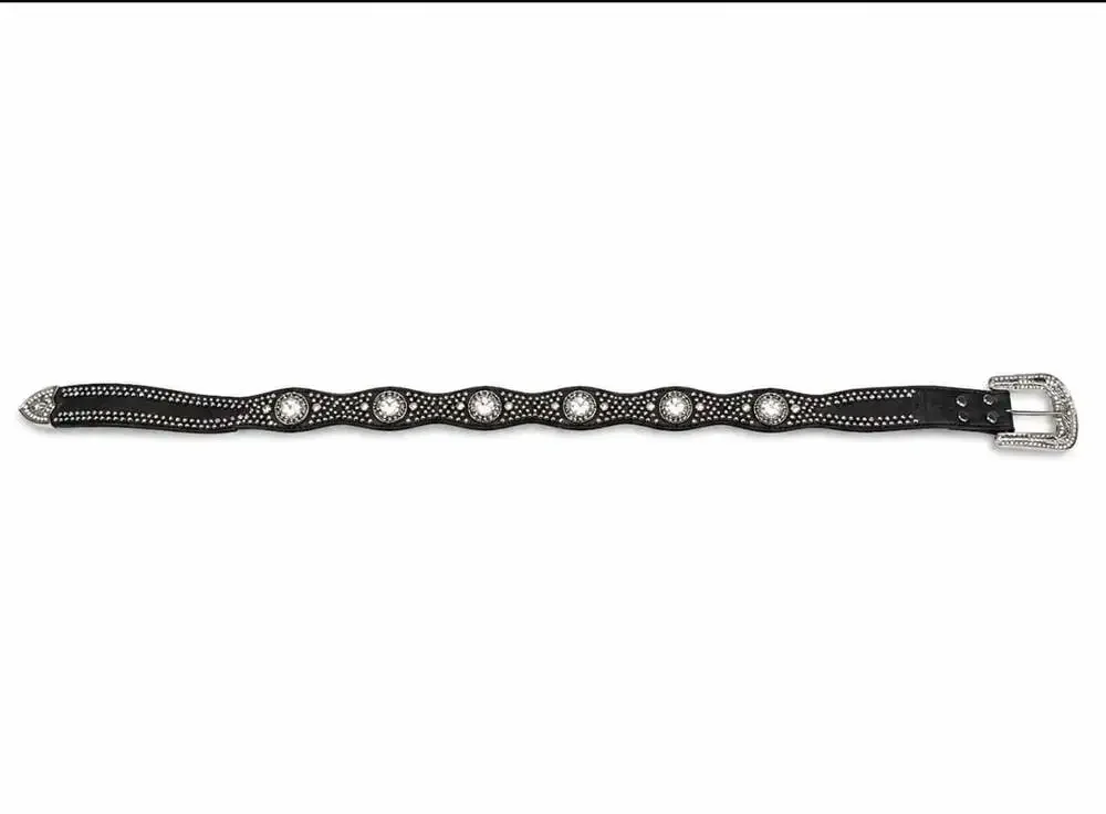 Nocona Black Croc Print Leather Belt Rhinestone Concho Western Cowgirl M